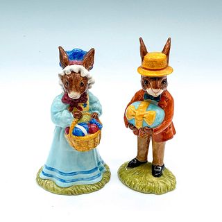 2 Bunnykins Figurines, Mr. & Mrs. Bunnykins at Easter Parade