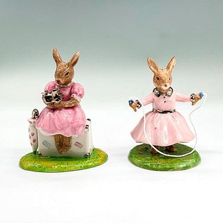2 Royal Doulton Bunnykins Figurines, Polly, Sitting Suitcase