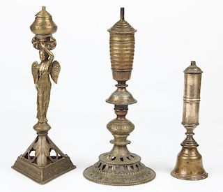 3 Brass/Bronze Oil Lamps, Nepal, 19th c.