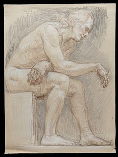 Paul Cadmus Seated Nude Crayon on Paper