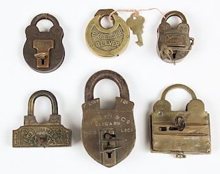 6 Old British and Indian Brass Locks