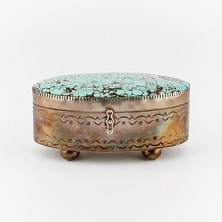 Large Sterling Silver Box Inset w/ Large Turquoise
