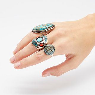 Group of 3 Turquoise & Silver Rings