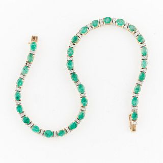 14k Gold Emerald & Diamond Bracelet