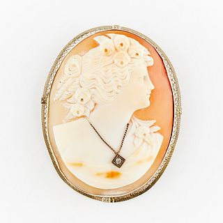 14k White Gold Cameo Habille Brooch