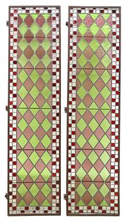 (2) CONTINENTAL STAINED & LEADED GLASS ARCHITECTURAL WINDOWS, 80" X 19"