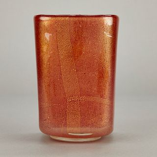 Flavio Poli Murano Red & Gold Glass Vase