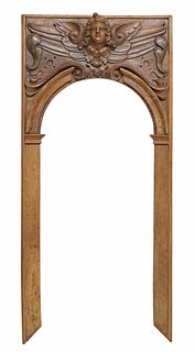 ITALIAN FIGURAL CARVED ARCHITECTURAL ARCHWAY, 77.25" X 35.5"