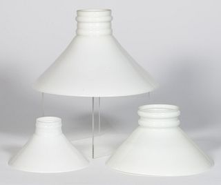 OPAQUE GLASS CONE LAMP SHADES, LOT OF THREE