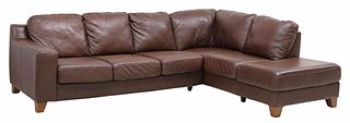 CONTEMPORARY BROWN LEATHER SECTIONAL SOFA
