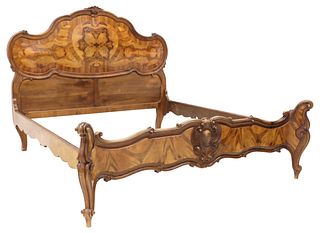 LOUIS XV STYLE PATCHWORK BURLWOOD BED