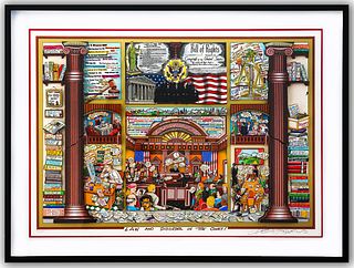 Charles Fazzino- 3D Construction Silkscreen Serigraph "Law and Disorder in the Court! (Red)"