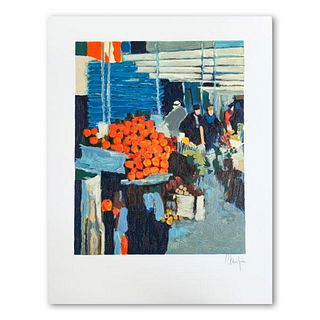 Claude Fauchere, "The Fruit Market" Hand Signed Limited Edition Serigraph on Paper with Letter of Authenticity.