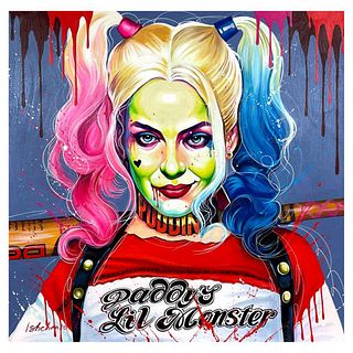 Alexander Ishchenko, "Harley Quinn" Original Acrylic Painting on Canvas, Hand Signed with Letter Authenticity.
