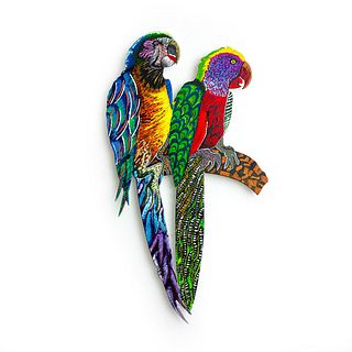 Patricia Govezensky- Original Painting on Laser CutÂ Steel "Two Parrots"
