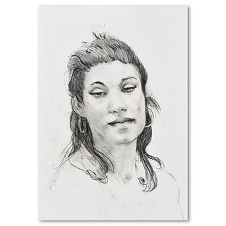 Charles Lynn Bragg, "Susanne" Original Charcoal Drawing on Board, Hand Signed with Letter of Authenticity