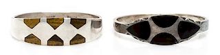 A Collection of Silver and Hardstone Inlay Bangle Bracelets, Taxco, 59.80 dwts.