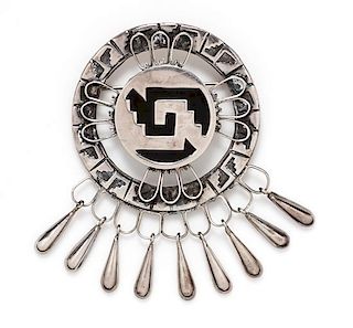 A Silver and Onyx Chimali Brooch, Mexico, Pre-1948, 31.30 dwts.