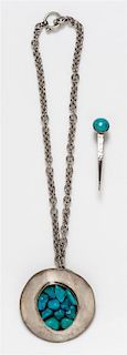 A Sterling Silver and Turquoise Pendant, Celia Sebiri, Circa 1970's, 54.10 dwts.