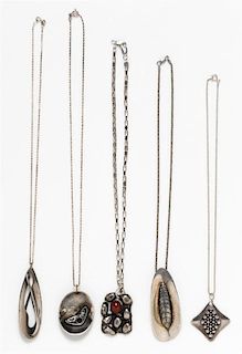 A Collection of Silver Pendant Necklaces, 50.40 dwts.
