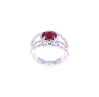 Petite GIA Burmese Ruby Diamond Platinum Ring