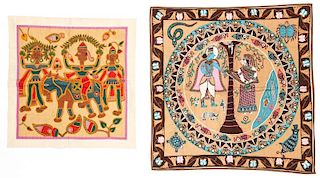 2 Detailed Indian Applique Textiles with Embroidery