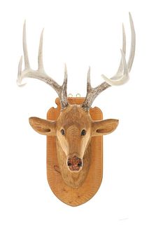 German Black Forest Folk Art Carved Deer Head 2009