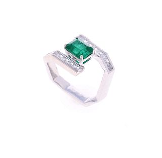 Post Modern Freeform Emerald Diamond PT950 Ring