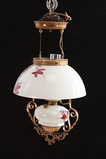 Victorian Cherry Blossom Globe Hanging Lamp c 1890