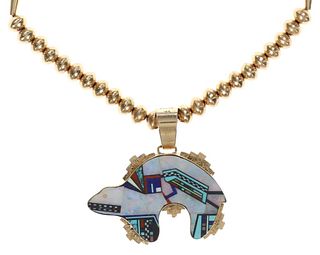 Navajo Jerry T. Nelson 14K Micro-Inlaid Necklace