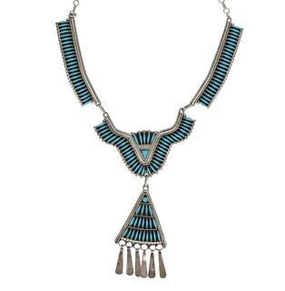 1980 Zuni Needlepoint Turquoise Necklace -N. Harry