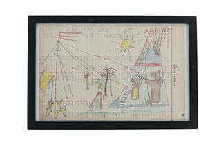 C. 1911-1940 Lakota Sioux Sun Dance Ledger Drawing