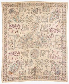 Large Old Indian Kantha Embroidered Textile