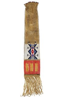 19th C. Large Sioux Quilled & Beaded Pipe Bag