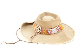 Lakota Sioux Beaded Bone Duraflex Hat c. 1950's