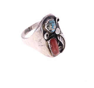 Navajo Old Pawn Turquoise Red Branch Coral Ring