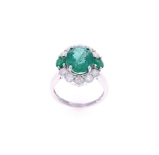 Opulent Emerald Diamond & 14k White Gold Ring