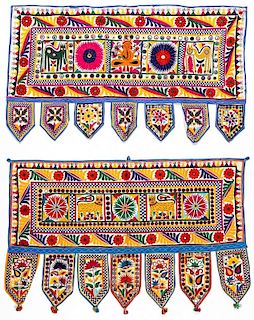 2 Vintage Embroidered Toran/Valances, India