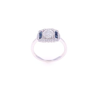 VS2 Diamond & Blue Sapphire Platinum Ring