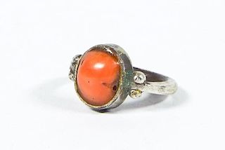 Silver and Coral Ring, Himachal Pradesh, Northern India. Early 20th C
