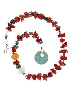 Jaipur, India Turquoise Red Branch Coral Necklace