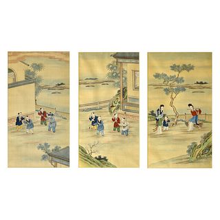 Three Antique Chinese Watercolor Scroll Paintings
