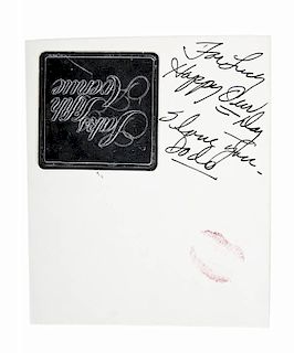 VIVIAN VANCE NOTE TO LUCILLE BALL WITH LUCY'S LIPSTICK KISS