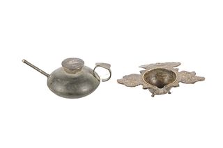 Seljuk Oil Lamp, 12th C & Teapot Oil Lamp, 19th C
