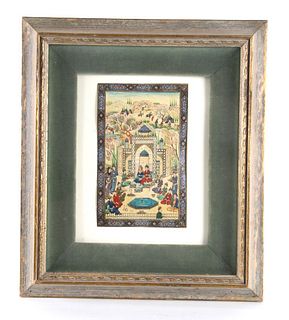 Mughal Persian Miniature Court Scene Gouache