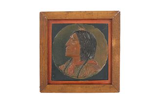 Embossed Indian Head Peace Medal Framed Portrait