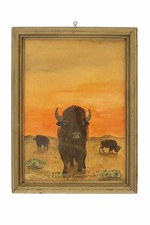 M. J. Edison Buffalo on the Open Plains Watercolor