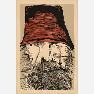  Leonard Baskin "Ahab with a Hat" (1970 Color Litho)