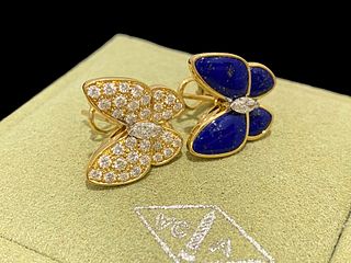 Van Cleef & Arpels Two Butterfly earrings, 18K yellow gold, lapis lazuli, round diamonds