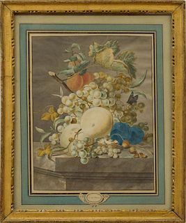 CATHARINA DU BOIS (? - 1776): STILL LIFE WITH PEACHES, PLUMS AND GRAPES